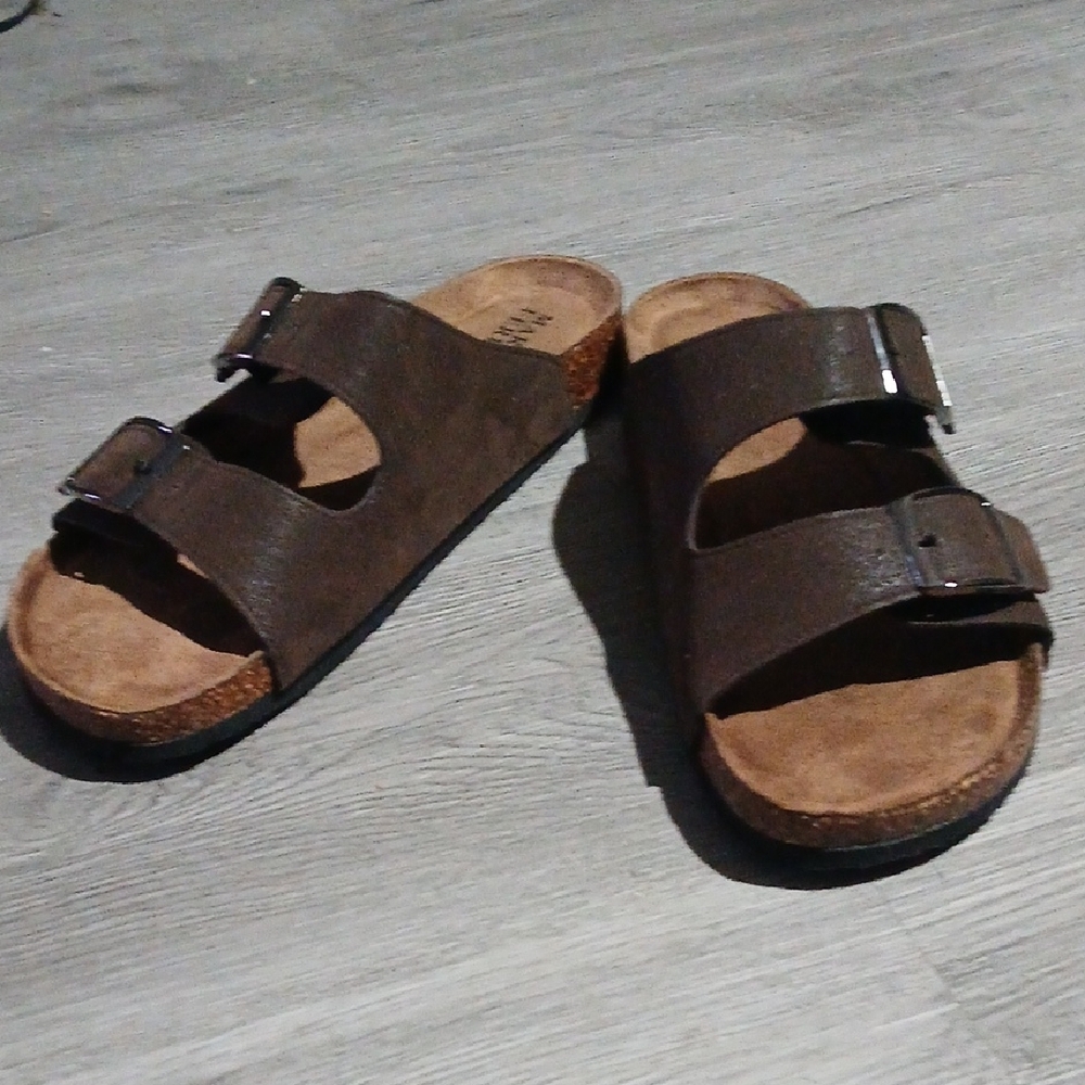 Marco Ferrara Men's Brown Bona -2 Double Strap Slides Sandals Sz 12 NWOT